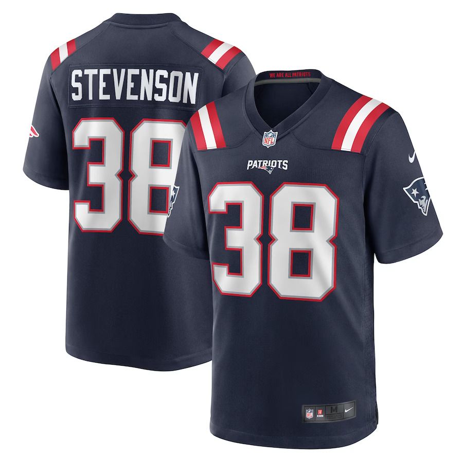 Men New England Patriots 38 Rhamondre Stevenson Nike Navy Game NFL Jersey